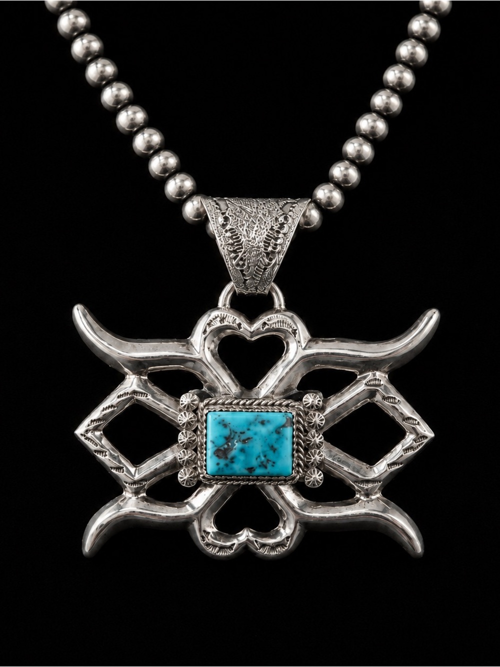 Silver Turquoise Statement Pendant only - SIGNED HB Native American